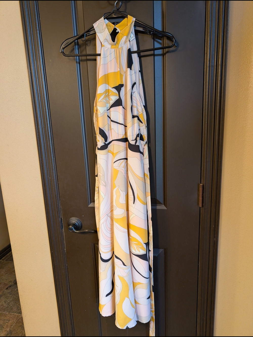 Stylish Yellow and White Abstract Halter Dress - Unbranded